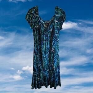 Inc Medium short sleeve multicolor polyester blend stretch shift dress spring